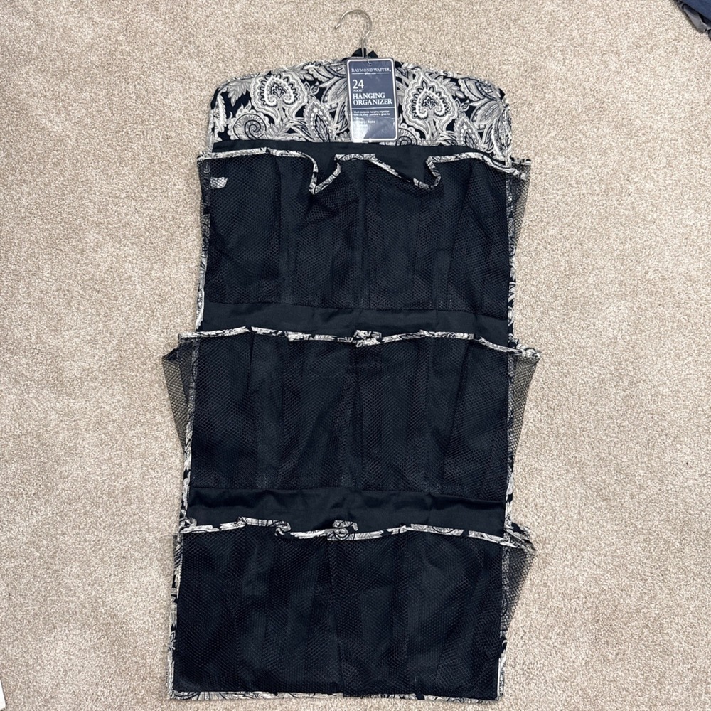 Raymond Waites Hanging Organizer Black White Paisley 24 Mesh Pockets Closet Dorm